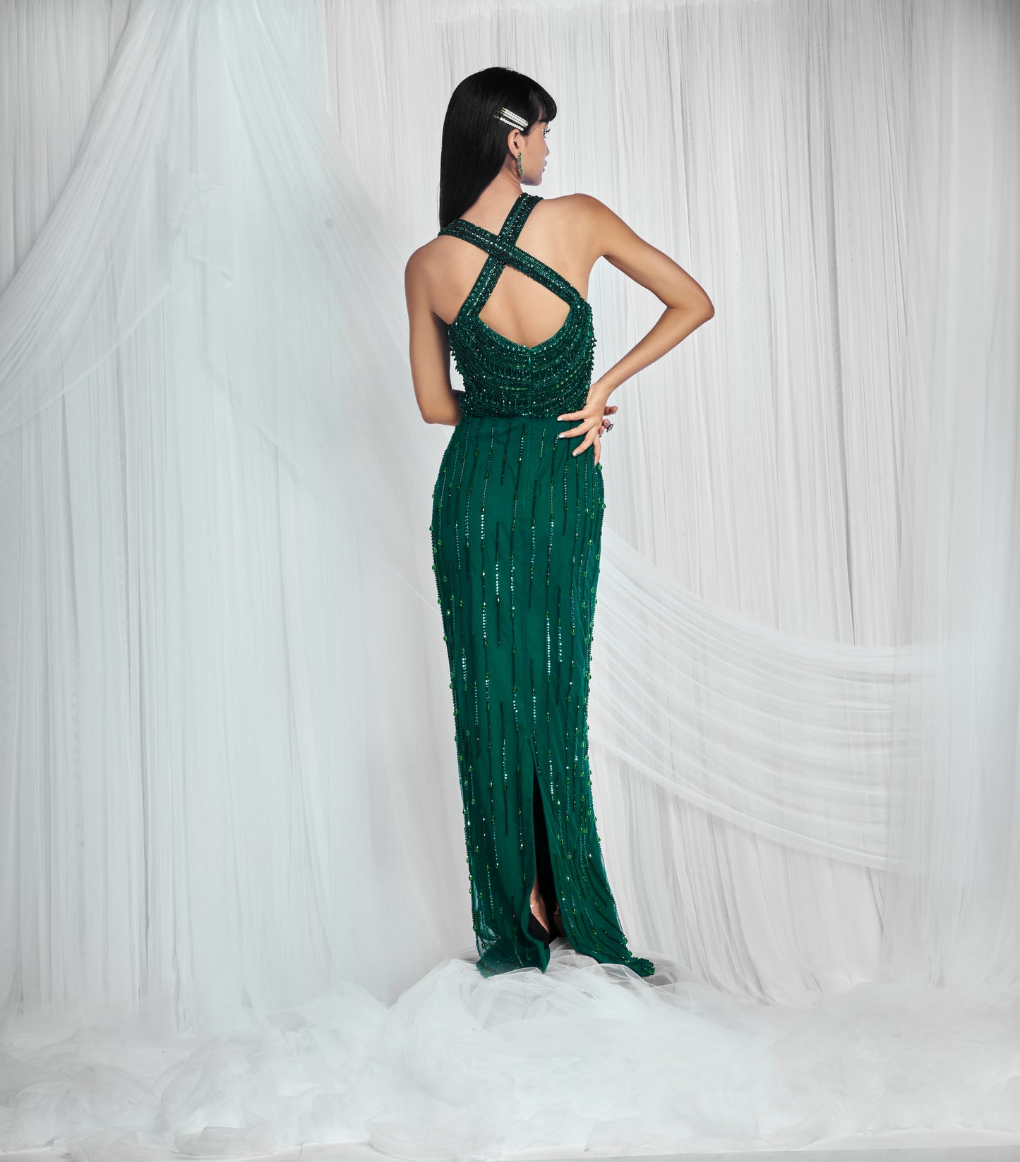 Ethereal Emerald Embroidered Gown