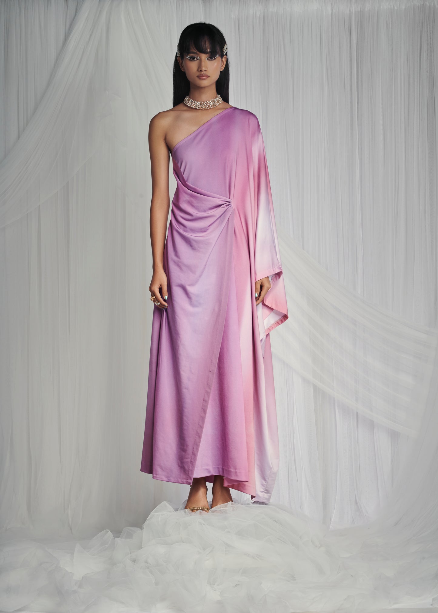 Blush Pink Lycra Draped Gown