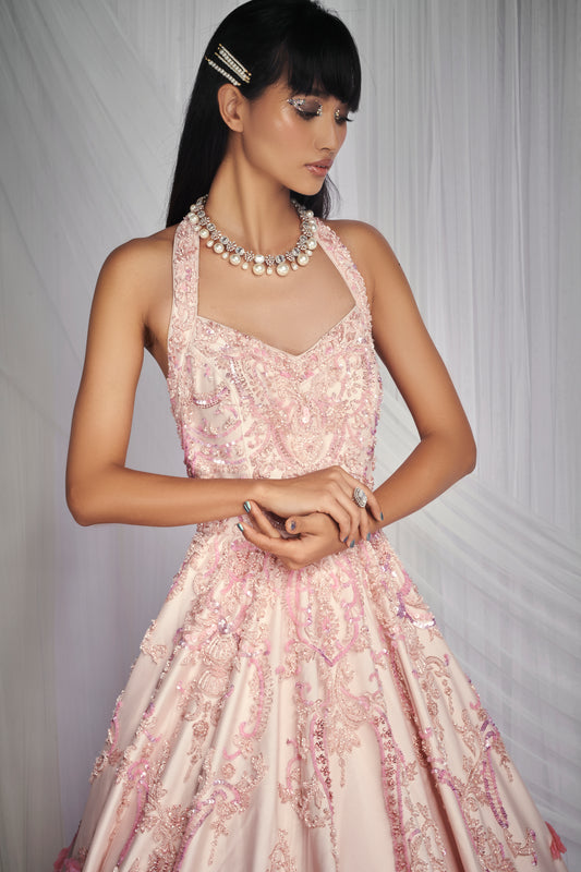 Pastel Pink Embroidered Bridal Gown