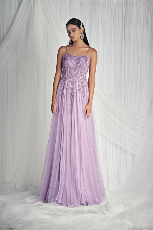 Amethyst Net Embroidered A-Line Gown