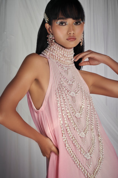 Rose Quartz Maxi Dress With Pearls