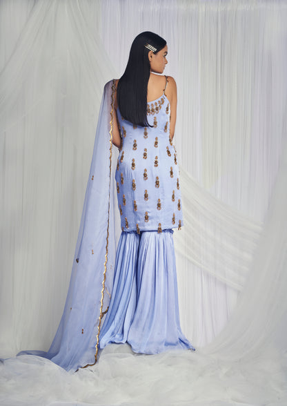 Ornate Periwinkle Silk Sharara Set