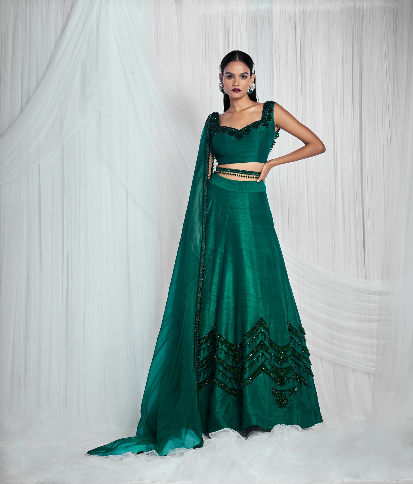 Jade Emerald Lehenga Set With Beads Work