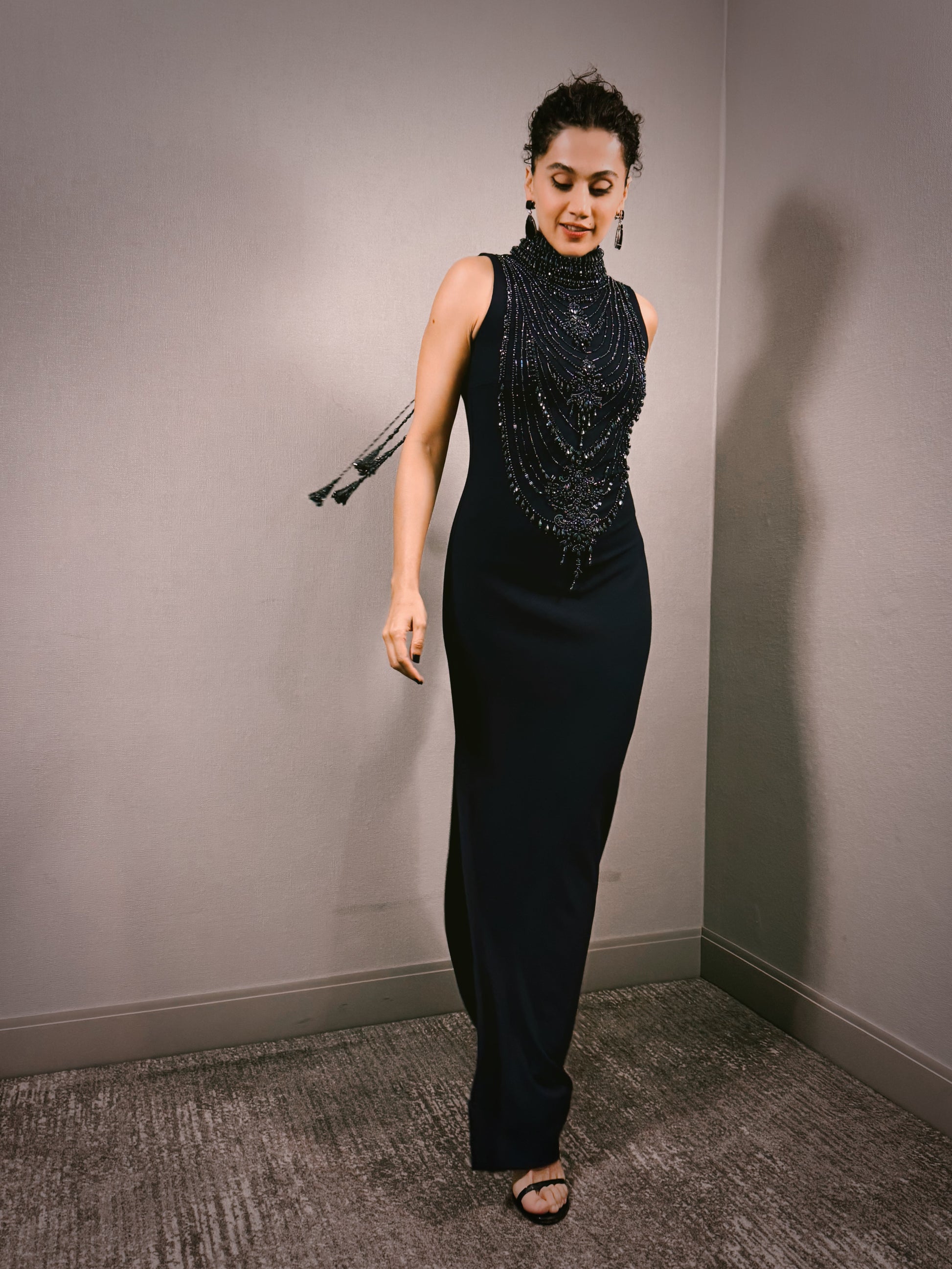 Navy Blue Georgette Embroidered Gown