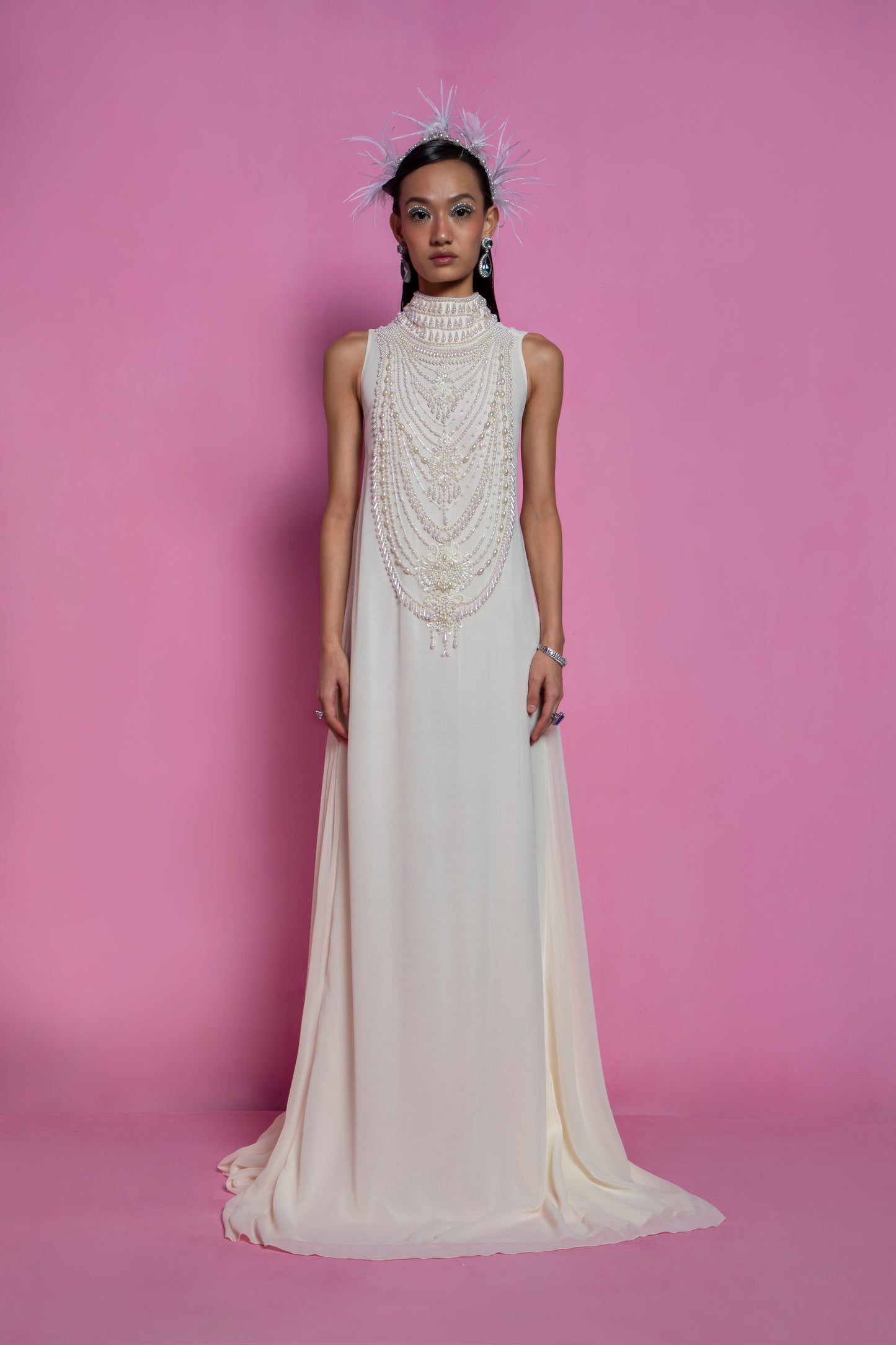 Ivory Viscose Georgette Maxi Dress