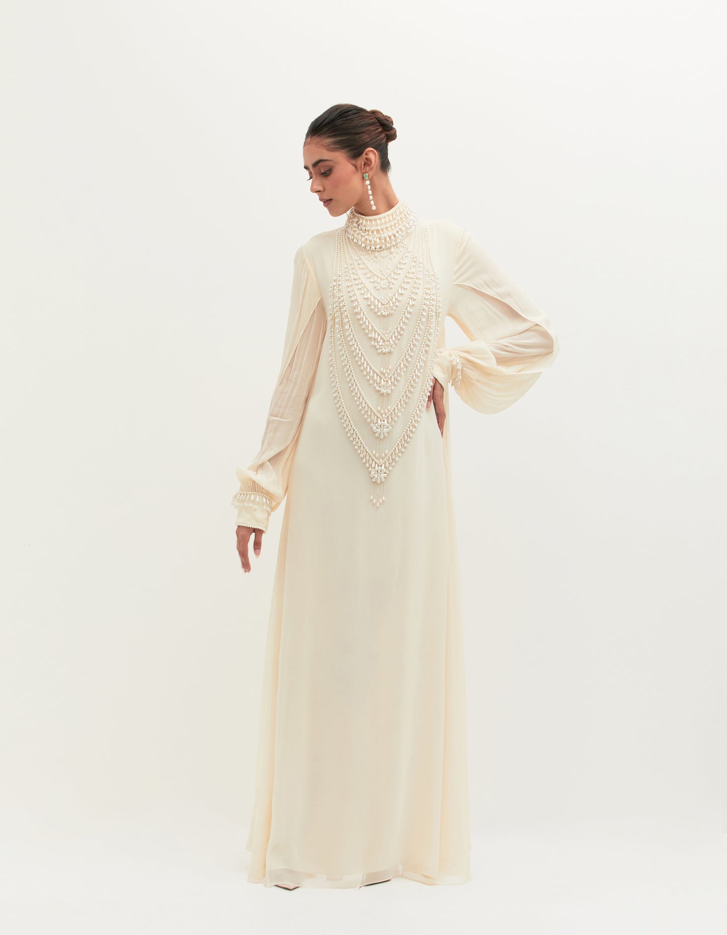 Ivory Georgette Embroidered Gown