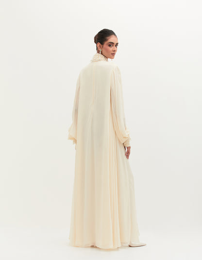 Ivory Georgette Embroidered Gown