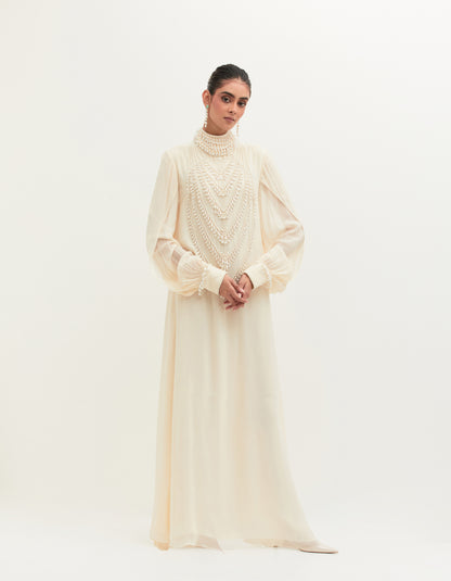 Ivory Georgette Embroidered Gown