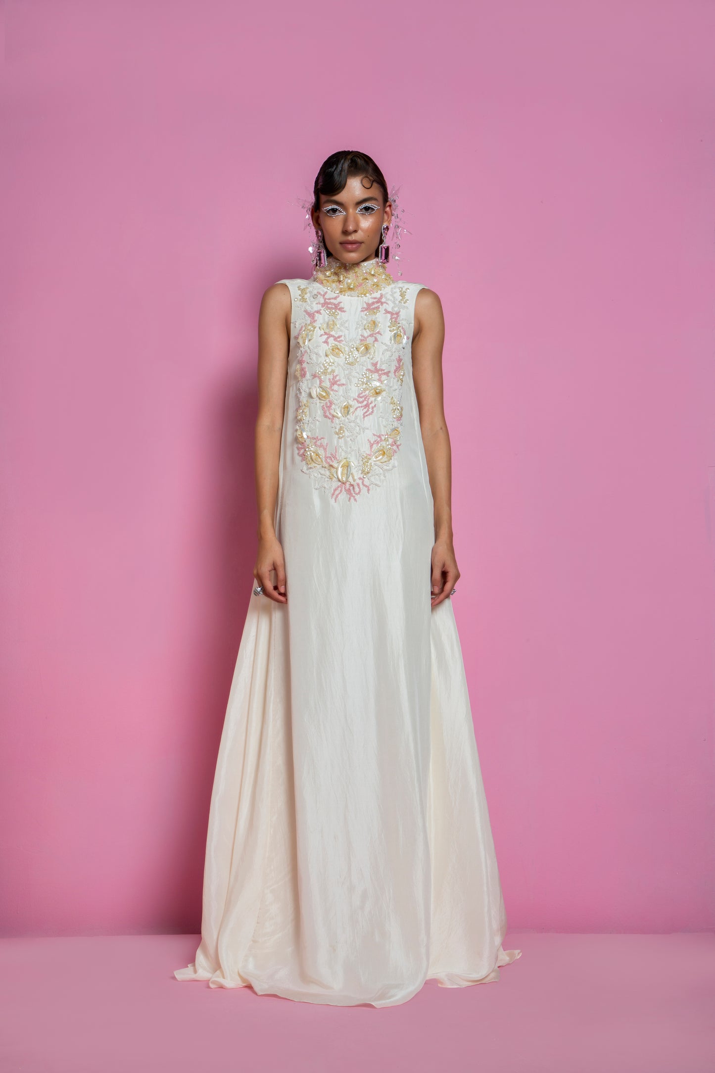 Ivory Georgette Embroidered Maxi Dress