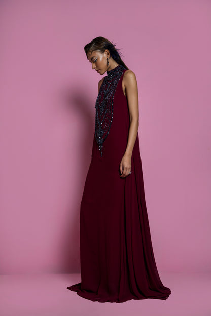 Wine Viscose Georgette Gown