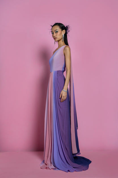 Pink & Lilac Georgette Shaded Gown