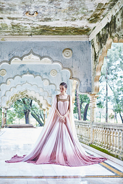 Ombre Pink Ivory Paneled Gown